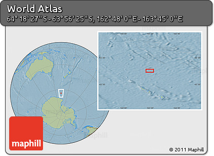 Savanna Style Location Map of the Area around 64° 7' 26" S, 163° 16' 30" E, hill shading