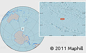 Gray Location Map of the area around 64° 7' 26" S, 164° 7' 30" E, hill shading