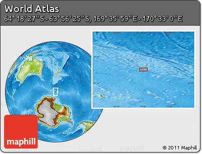 Physical Location Map of the Area around 64° 7' 26" S, 170° 4' 29" E