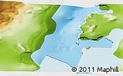 Physical 3D Map of the area around 64° 7' 26" S, 58° 34' 30" W