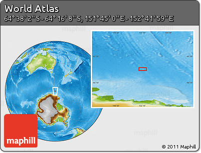 Physical Location Map of the Area around 64° 27' 5" S, 152° 13' 29" E