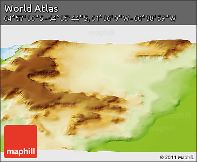 Physical 3D Map of the Area around 64° 46' 37" S, 61° 7' 30" W