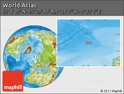 Physical Location Map of the Area around 65° 18' 57" N, 0° 4' 30" E