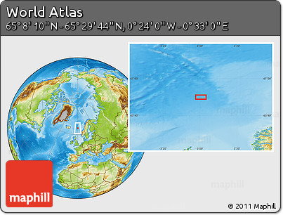 Physical Location Map of the Area around 65° 18' 57" N, 0° 4' 30" E