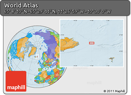 Political Location Map of the Area around 65° 18' 57" N, 10° 58' 29" W