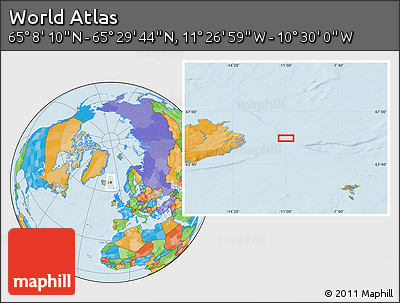 Political Location Map of the Area around 65° 18' 57" N, 10° 58' 29" W