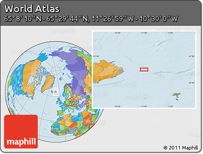 Political Location Map of the Area around 65° 18' 57" N, 10° 58' 29" W