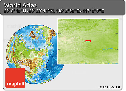 Physical Location Map of the Area around 65° 18' 57" N, 116° 31' 30" E