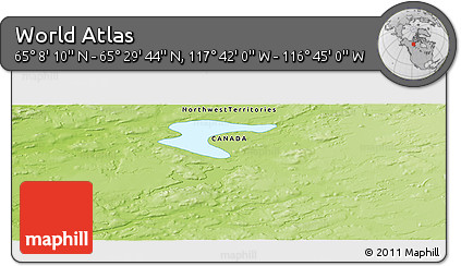 Physical Panoramic Map of the Area around 65° 18' 57" N, 117° 13' 29" W