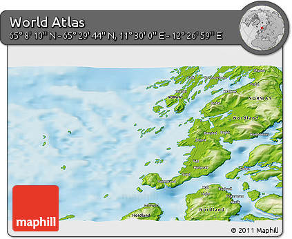 Physical 3D Map of the Area around 65° 18' 57" N, 11° 58' 29" E