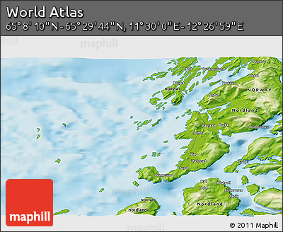 Physical 3D Map of the Area around 65° 18' 57" N, 11° 58' 29" E