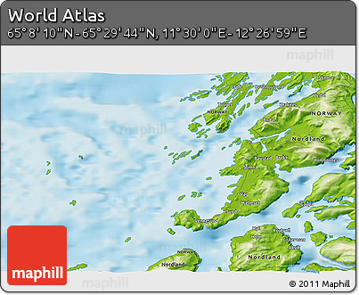 Physical 3D Map of the Area around 65° 18' 57" N, 11° 58' 29" E