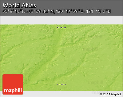 Physical 3D Map of the Area around 65° 18' 57" N, 120° 46' 30" E