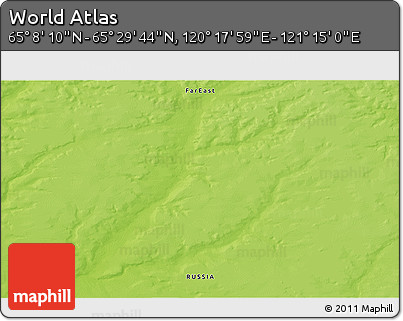 Physical 3D Map of the Area around 65° 18' 57" N, 120° 46' 30" E