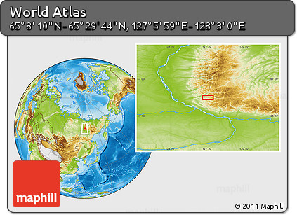 Physical Location Map of the Area around 65° 18' 57" N, 127° 34' 30" E
