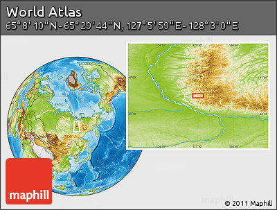 Physical Location Map of the Area around 65° 18' 57" N, 127° 34' 30" E