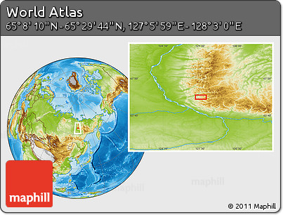 Physical Location Map of the Area around 65° 18' 57" N, 127° 34' 30" E