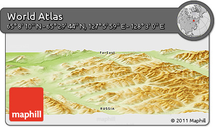 Physical Panoramic Map of the Area around 65° 18' 57" N, 127° 34' 30" E
