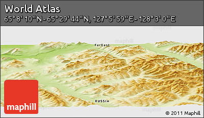 Physical Panoramic Map of the Area around 65° 18' 57" N, 127° 34' 30" E