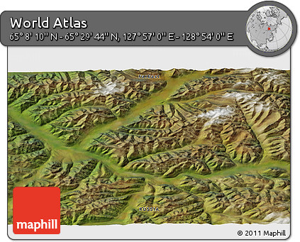 Satellite 3D Map of the Area around 65° 18' 57" N, 128° 25' 30" E
