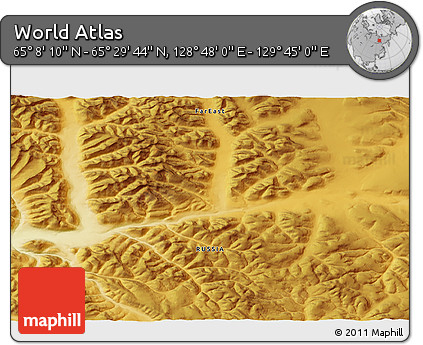 Physical 3D Map of the Area around 65° 18' 57" N, 129° 16' 30" E