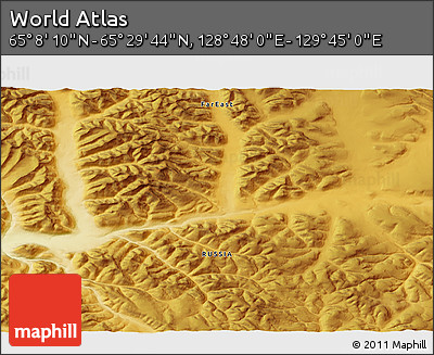 Physical 3D Map of the Area around 65° 18' 57" N, 129° 16' 30" E