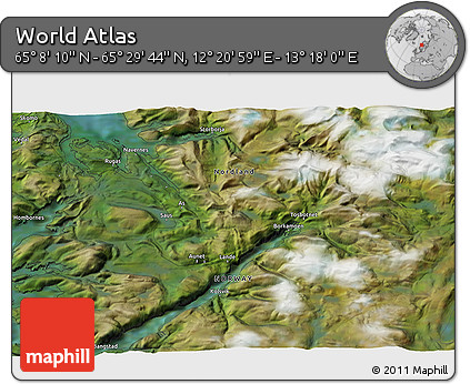 Satellite 3D Map of the Area around 65° 18' 57" N, 12° 49' 29" E