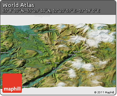 Satellite 3D Map of the Area around 65° 18' 57" N, 12° 49' 29" E