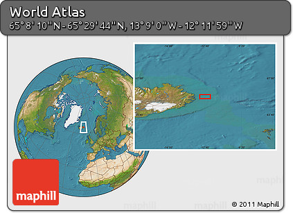 Satellite Location Map of the Area around 65° 18' 57" N, 12° 40' 30" W
