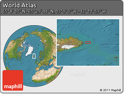 Satellite Location Map of the Area around 65° 18' 57" N, 12° 40' 30" W