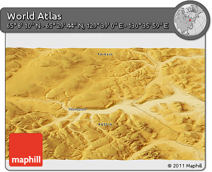 Physical 3D Map of the Area around 65° 18' 57" N, 130° 7' 30" E