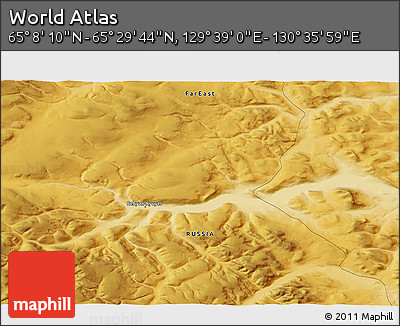 Physical 3D Map of the Area around 65° 18' 57" N, 130° 7' 30" E