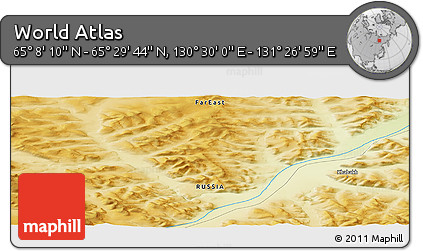 Physical Panoramic Map of the Area around 65° 18' 57" N, 130° 58' 29" E