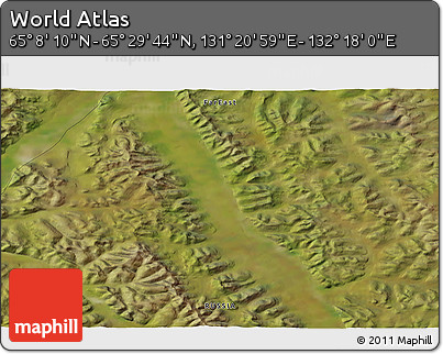 Satellite 3D Map of the Area around 65° 18' 57" N, 131° 49' 29" E