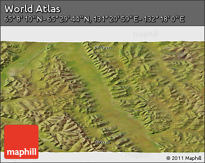 Satellite 3D Map of the Area around 65° 18' 57" N, 131° 49' 29" E