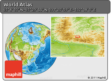 Physical Location Map of the Area around 65° 18' 57" N, 131° 49' 29" E