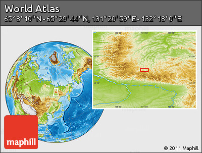 Physical Location Map of the Area around 65° 18' 57" N, 131° 49' 29" E