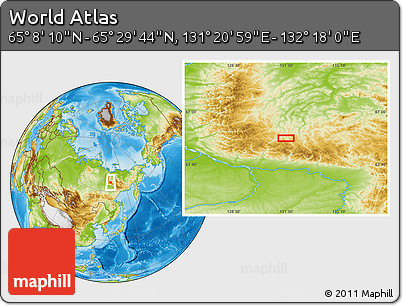 Physical Location Map of the Area around 65° 18' 57" N, 131° 49' 29" E