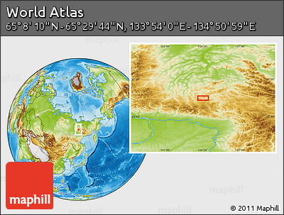 Physical Location Map of the Area around 65° 18' 57" N, 134° 22' 30" E