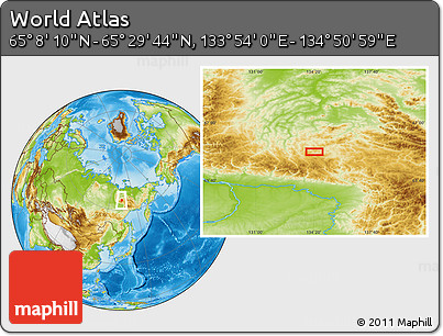 Physical Location Map of the Area around 65° 18' 57" N, 134° 22' 30" E