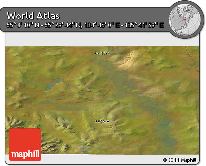 Satellite 3D Map of the Area around 65° 18' 57" N, 135° 13' 29" E