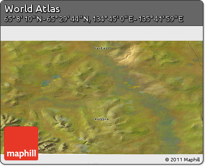 Satellite 3D Map of the Area around 65° 18' 57" N, 135° 13' 29" E