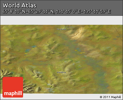 Satellite 3D Map of the Area around 65° 18' 57" N, 135° 13' 29" E