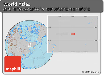 Gray Location Map of the Area around 65° 18' 57" N, 140° 19' 29" E