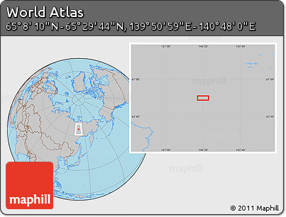 Gray Location Map of the Area around 65° 18' 57" N, 140° 19' 29" E