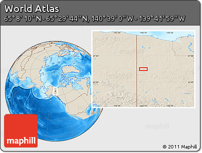 Shaded Relief Location Map of the Area around 65° 18' 57" N, 140° 10' 30" W