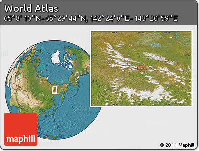 Satellite Location Map of the Area around 65° 18' 57" N, 142° 52' 30" E