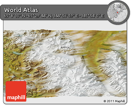 Satellite 3D Map of the Area around 65° 18' 57" N, 145° 25' 30" E