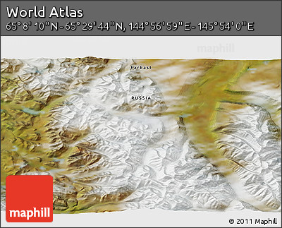 Satellite 3D Map of the Area around 65° 18' 57" N, 145° 25' 30" E