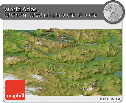 Satellite 3D Map of the Area around 65° 18' 57" N, 14° 31' 30" E